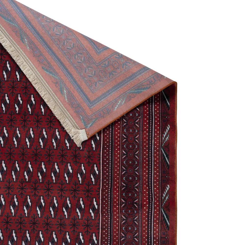 Machine-made Printed Red Persian Turkmen Rug 100311